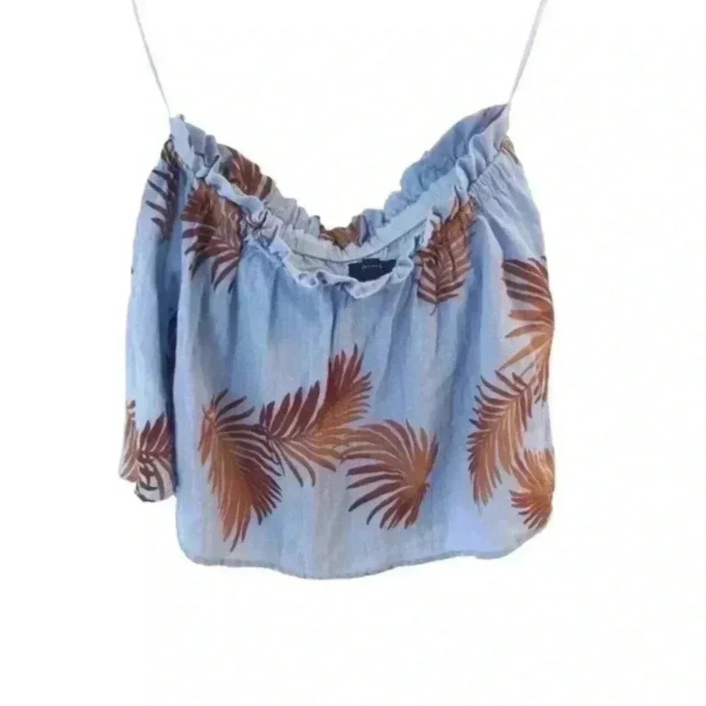 Lumiere Palm Leaf Blue Halter crop top